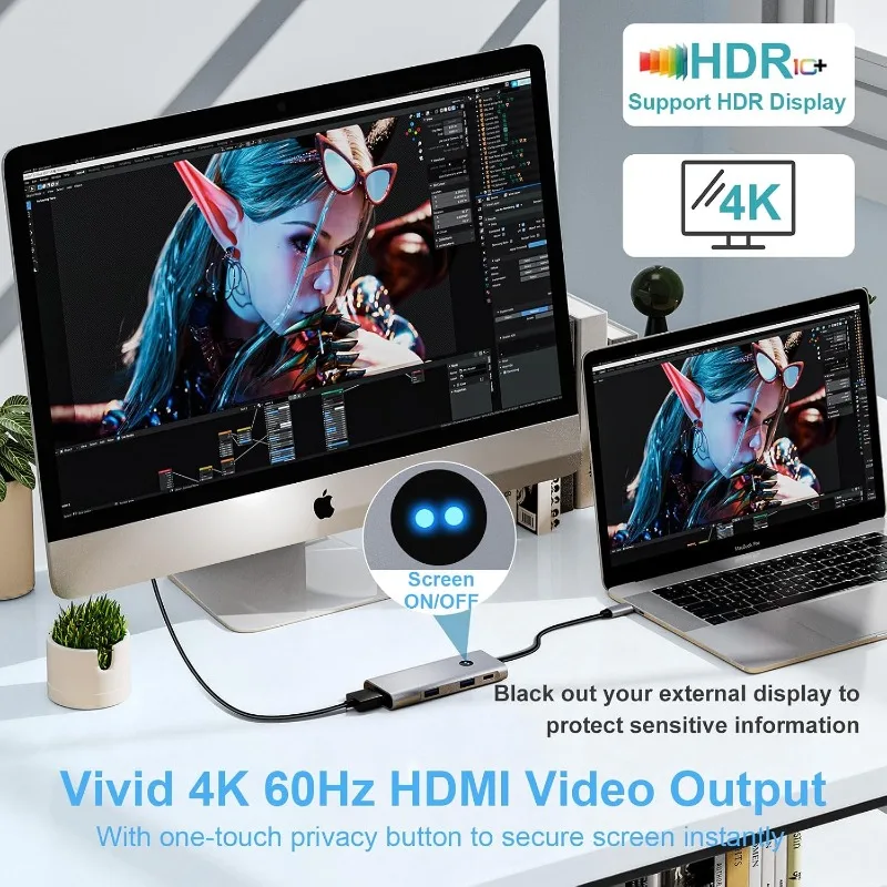 7‑in‑1 USB‑C Multiport Hub 5Gbps USB3.0 High Speed SD TF Reader Portable Type‑C Adapter for MacBook Laptop Display