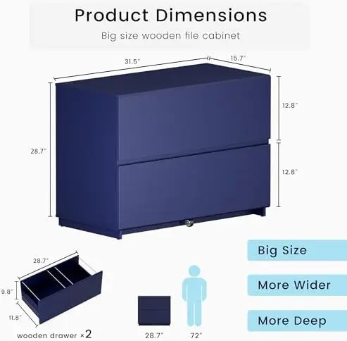 2 Drawer Lateral File Cabinet for Home Office, 31.5W*28.7H | Wood Filing Cabinet with Ample Storage, Doubles as Printer