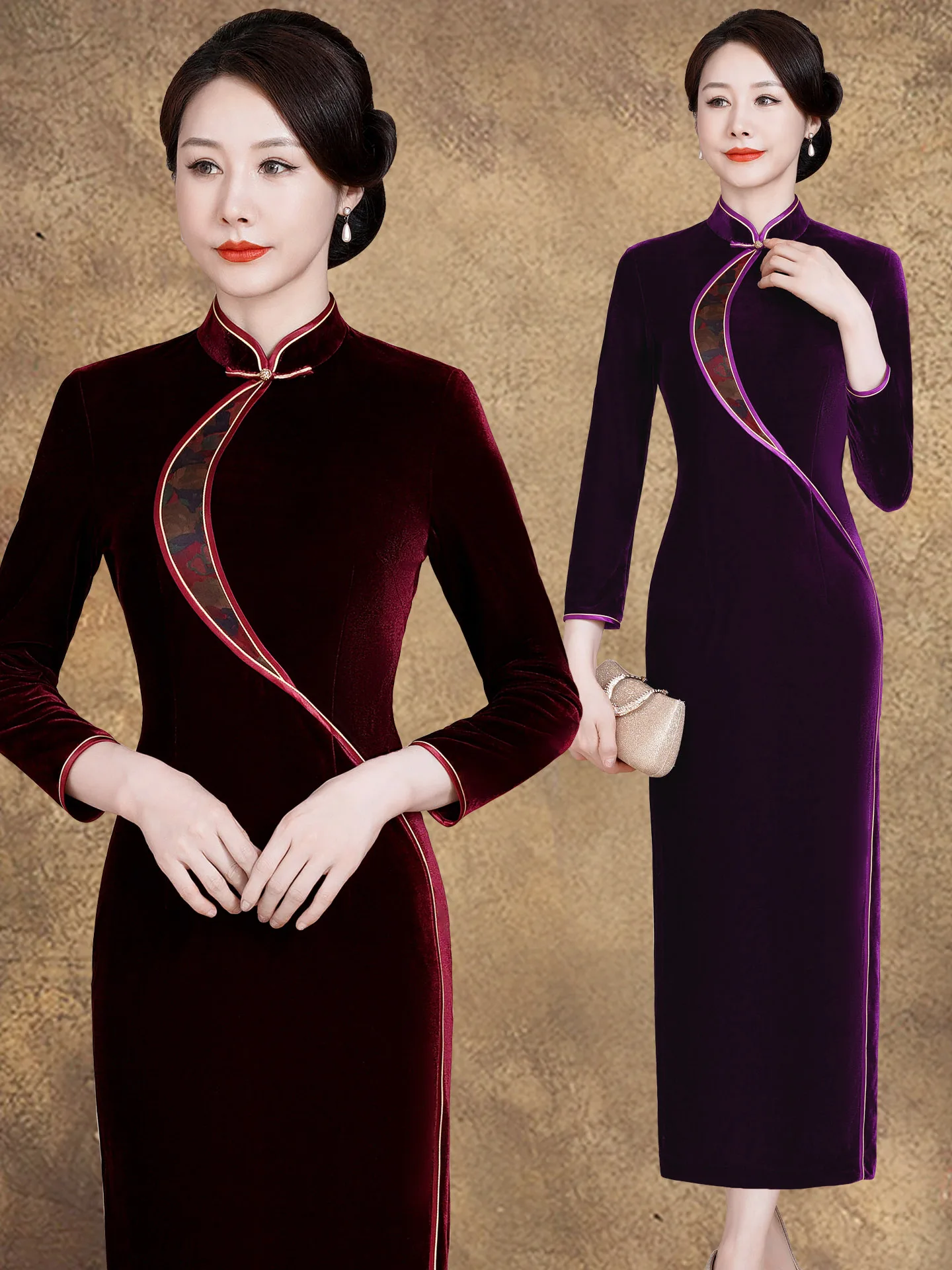 

Ele Long-Sve Velvet Qipao for Materni Women Wedding Dr Simple And Sli Suitable for Daily Wear in Autumn And W...