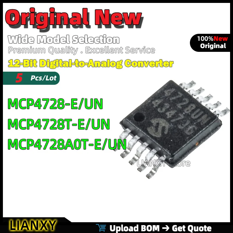 5pcs MSOP-10 MCP4728-E/UN MCP4728T-E/UN MCP4728A0T-E/UN 12-Bit Digital-to-Analog Converter New Original