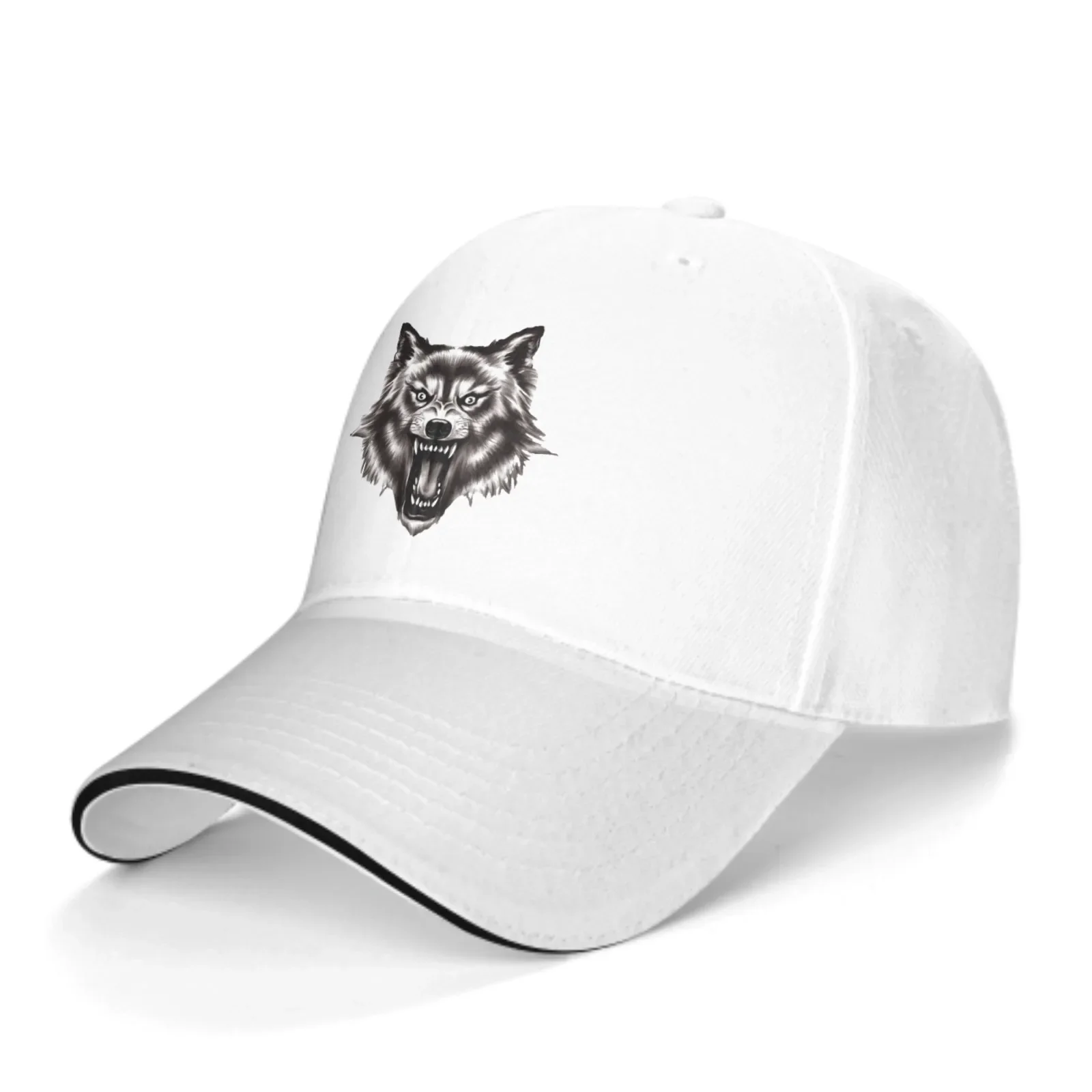 Wolf Adjustable Women Men Back Closure Caps Washed Sandwich Caps Sports Outdoor Baseball Hat