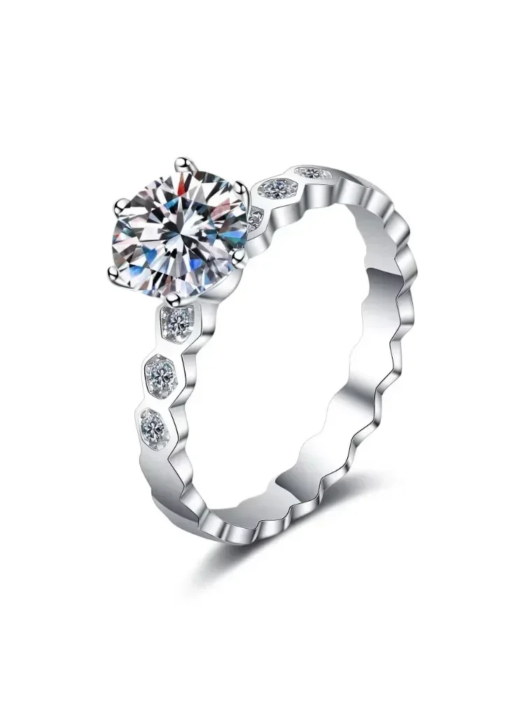 Hot Sale 925 Sterling Silver Moissanite Ring VVS1 Women's 0.5CT/1CT Luxury Fashion Elegant Honeycomb Hot Sale Jewelry Certif