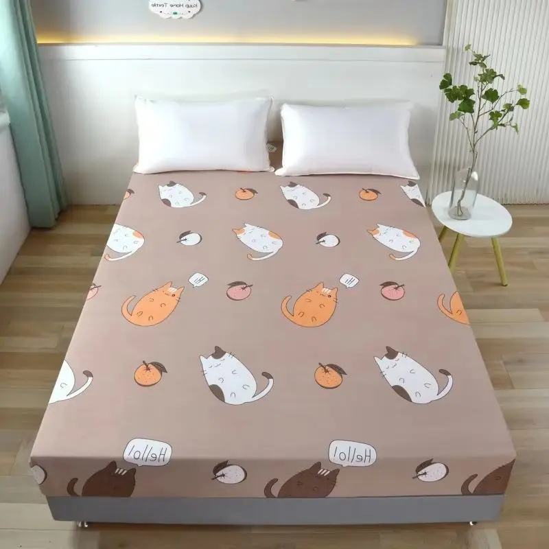 

Cartoon Cat DOG Pattern Frosted Bedsheet, Bedroom Printed Bedspread, Bedding,Fitted Sheet(Excluding Pillowcases)1 Piece