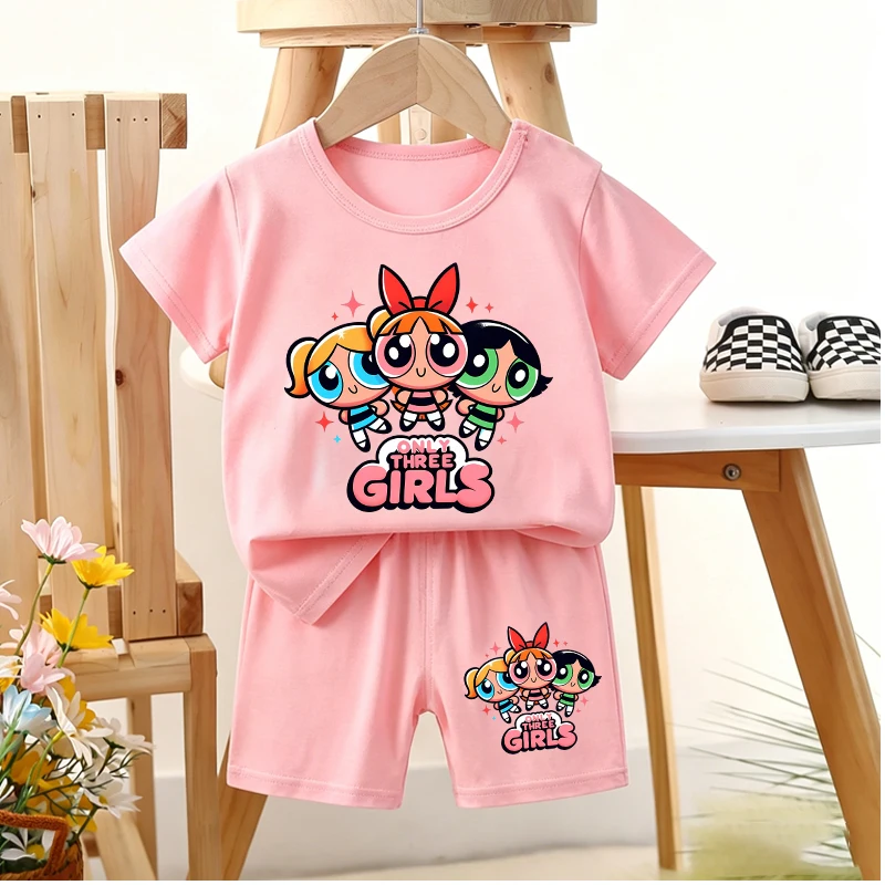 

Powerpuff Girl Pajamas Set Buttercup Bubbles Blossom Toddler Sleepwear 2pcs Cute Cartoon Summer Tops Shorts Home Kids Pyjamas
