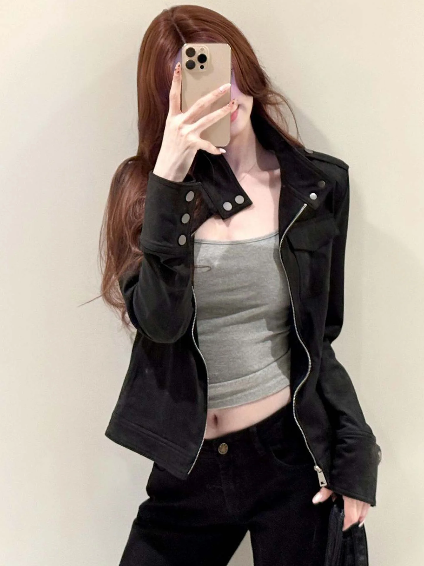 Retro Suede Short Jacket Women's Loose Casual Stand Collar Zipper Front Inner Lined Coat for Autumn 2026 Fashion Ladies' Wear