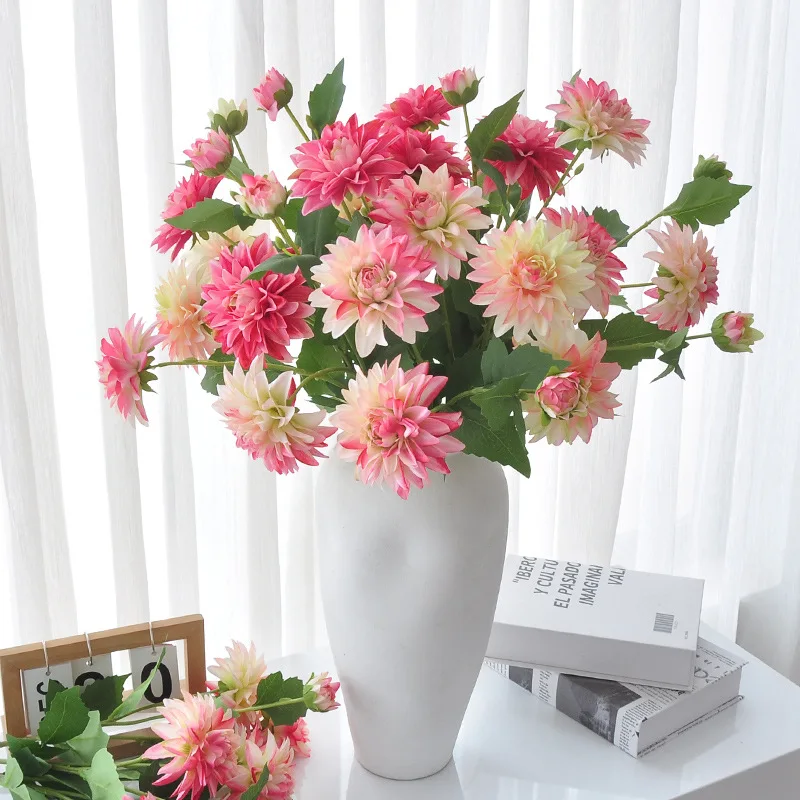 

3 Heads Artificial Dahlia Home Decoration Flowers Wedding Home Party Flower Arrangement Photo props Hotel,Store decoration