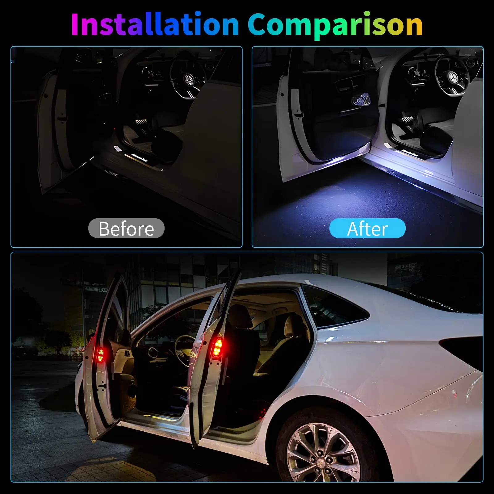 Car Door Lights LED Welcome Light Magnetic Control USB Charging Auto Open Door Safe Anti-collision Emergency Warning Signal Lamp