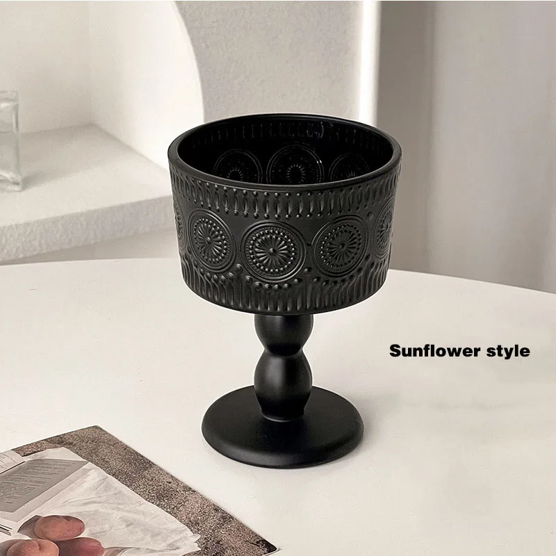 French Retro Black frosted candle holder Home High-end Aromatherapy Candle Glass Base Atmosphere Decorative Ornaments