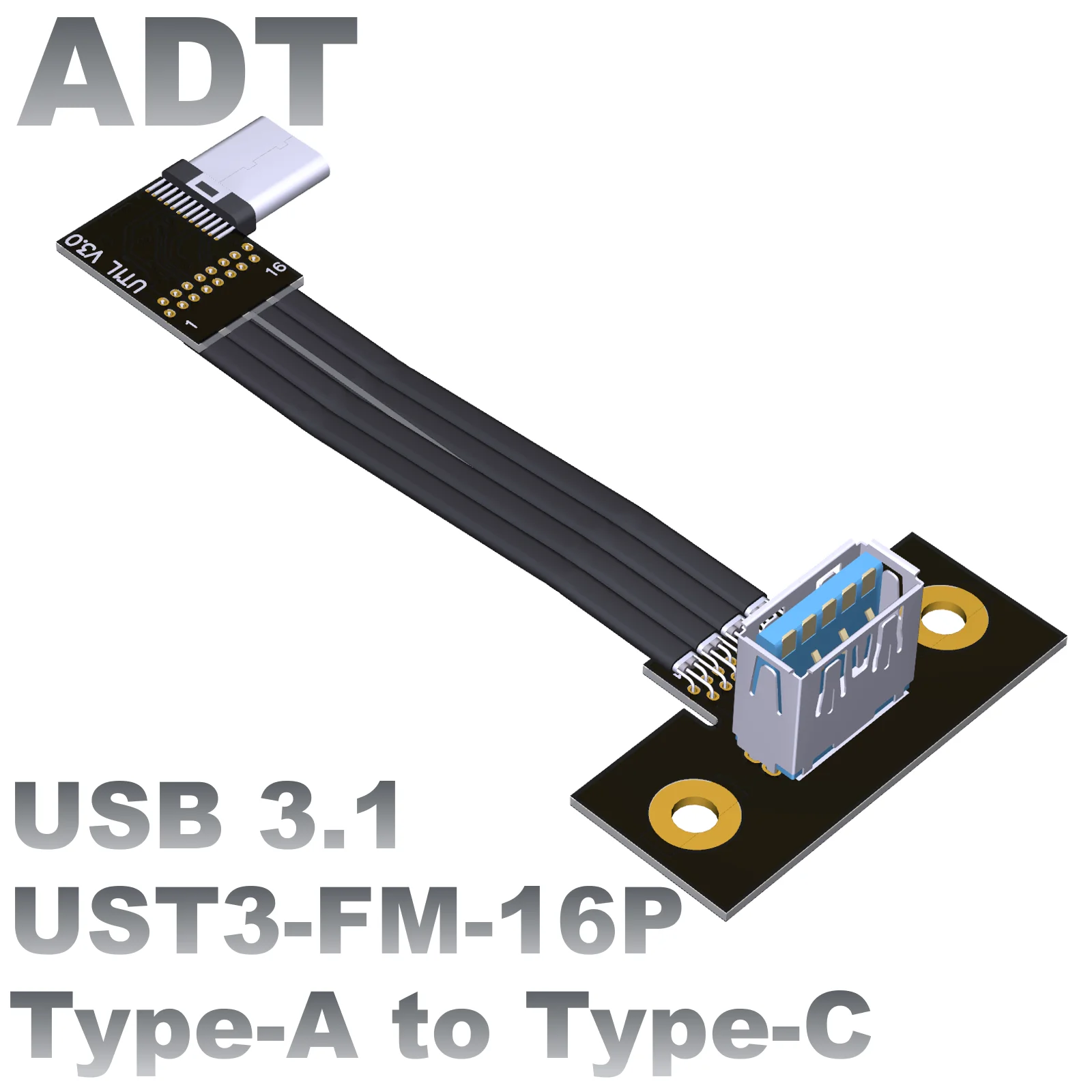 USB3.1 type-C male interface extension screen male head female shield cable motherboard front corner with screw hole ADT