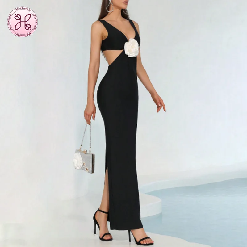 2025 섹시 컷아웃 바디콘 드레스 - 플로럴 레이스 V넥 하이 슬릿 미디 (여성 우아한 이브닝 가운)