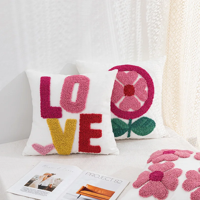 45x45cm Modern Minimalist Ins Wind Flower Pillow Embroidered Pillow Internet Celebrity Daisy Embroidered Cushion Pillow Cover
