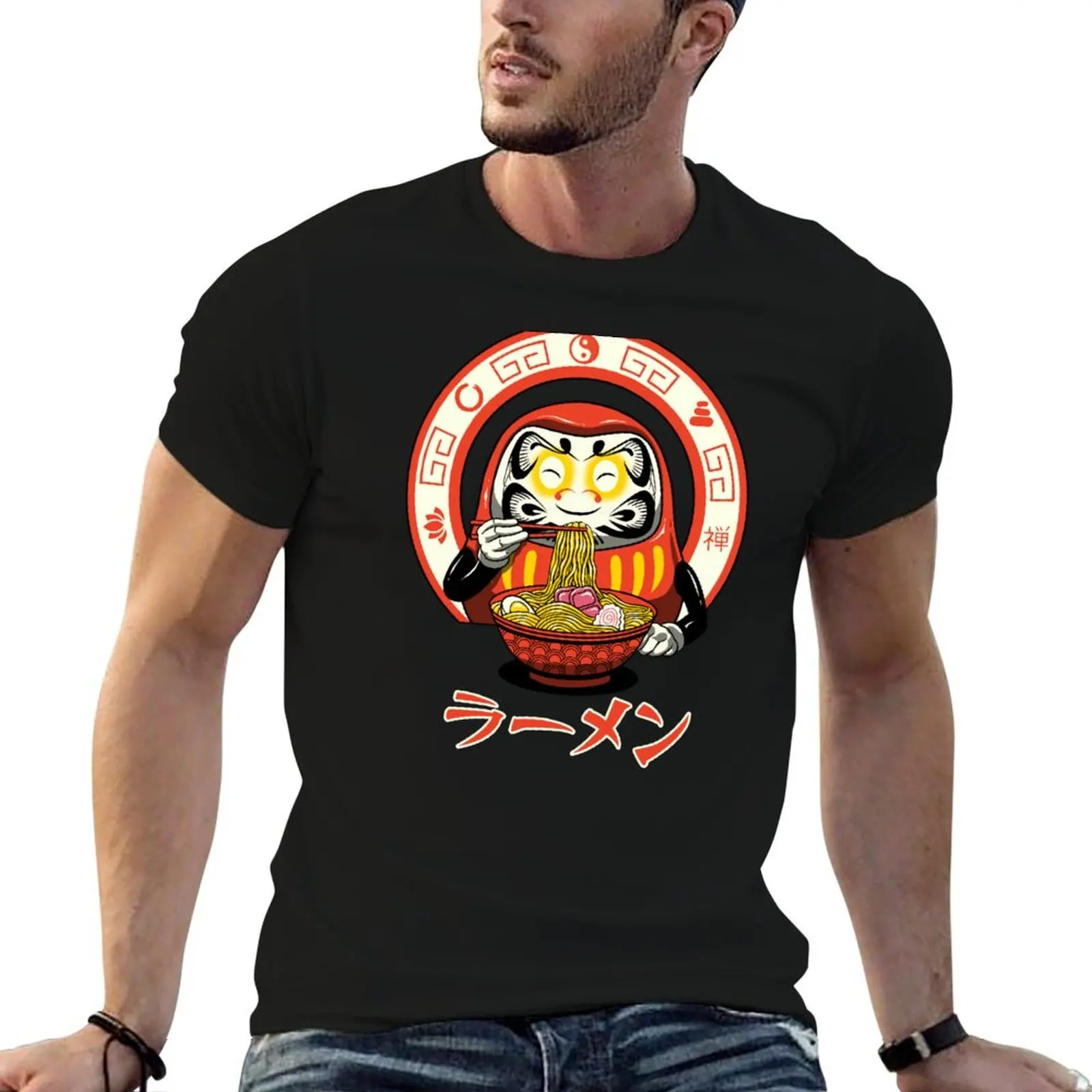 Camiseta Daruma Zen Ramen, camisetas para hombre, camisetas informales para hombre, camiseta de diseñador