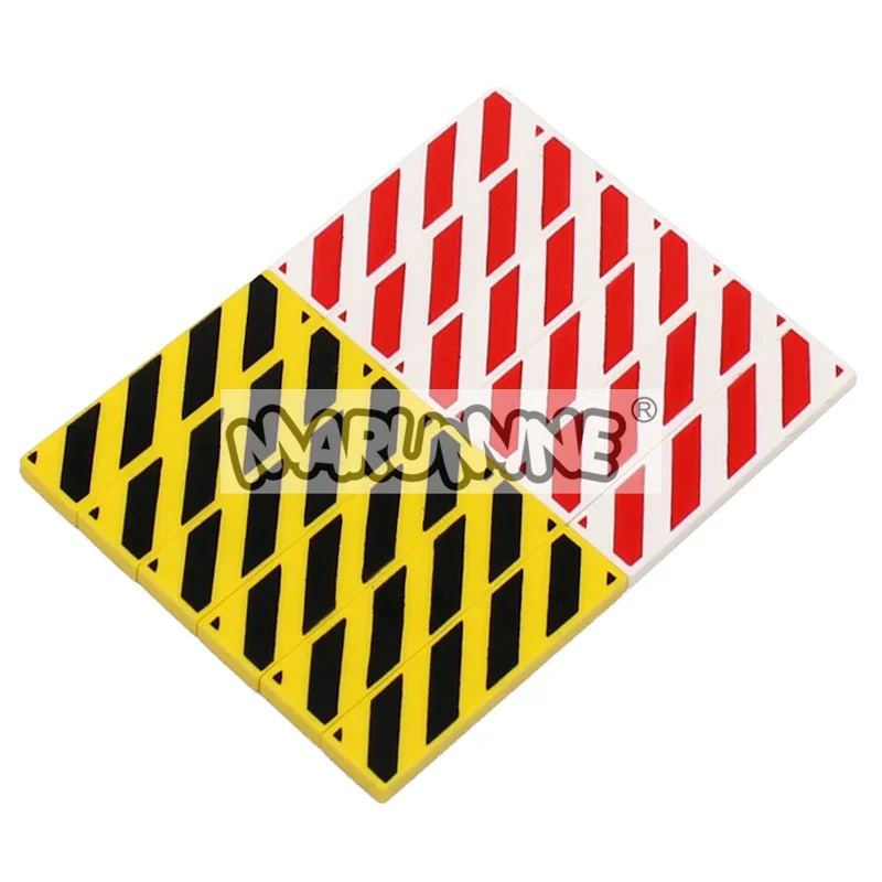 Marumine 1x4 علامات تحذير البلاط 20 قطعة MOC الطوب خطر شريط جزء بناء كتلة الملحقات صالح مع 2431 p52 لوحة المتراس