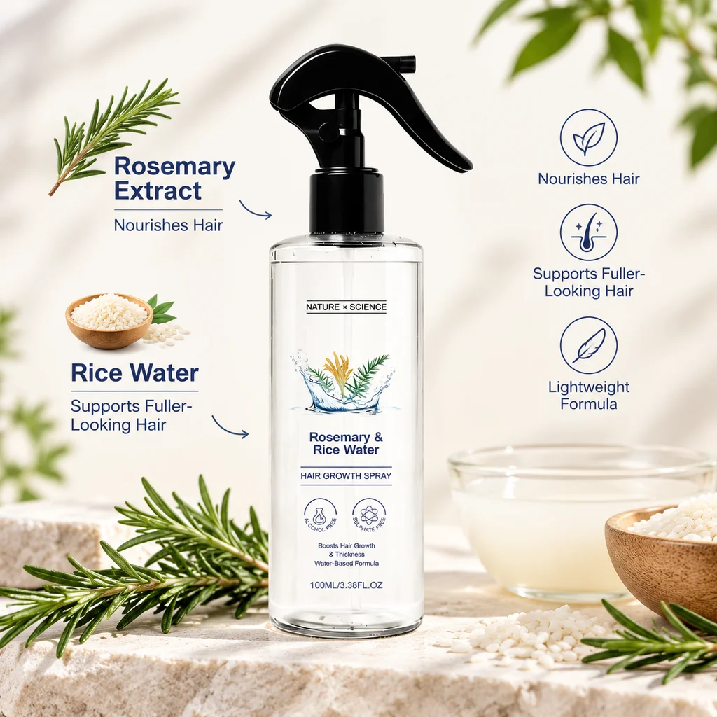Rosemary Hair Mist Rice Water Leave In Spray Dry Hair Care Lightweight Scalp Care Detangling Frizz Control Daily Routine 100ml