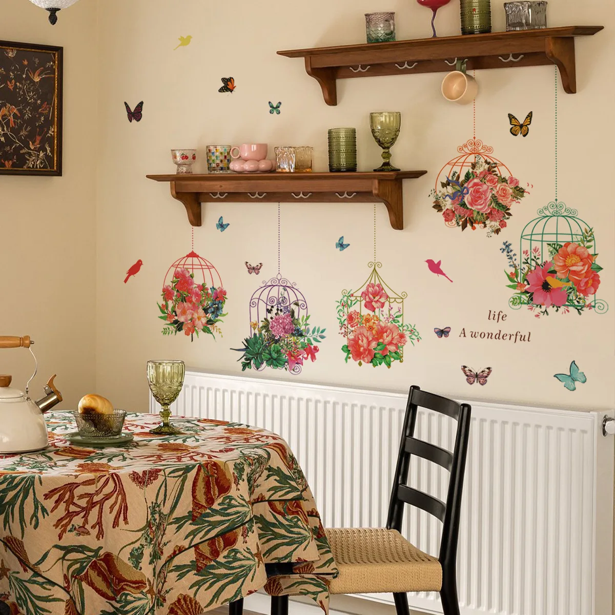 Pastoral Bird Cage Wall Stickers for Living Room Bedroom Decoration Plants Wall Decals House Interior Wall Decor Wallpaper
