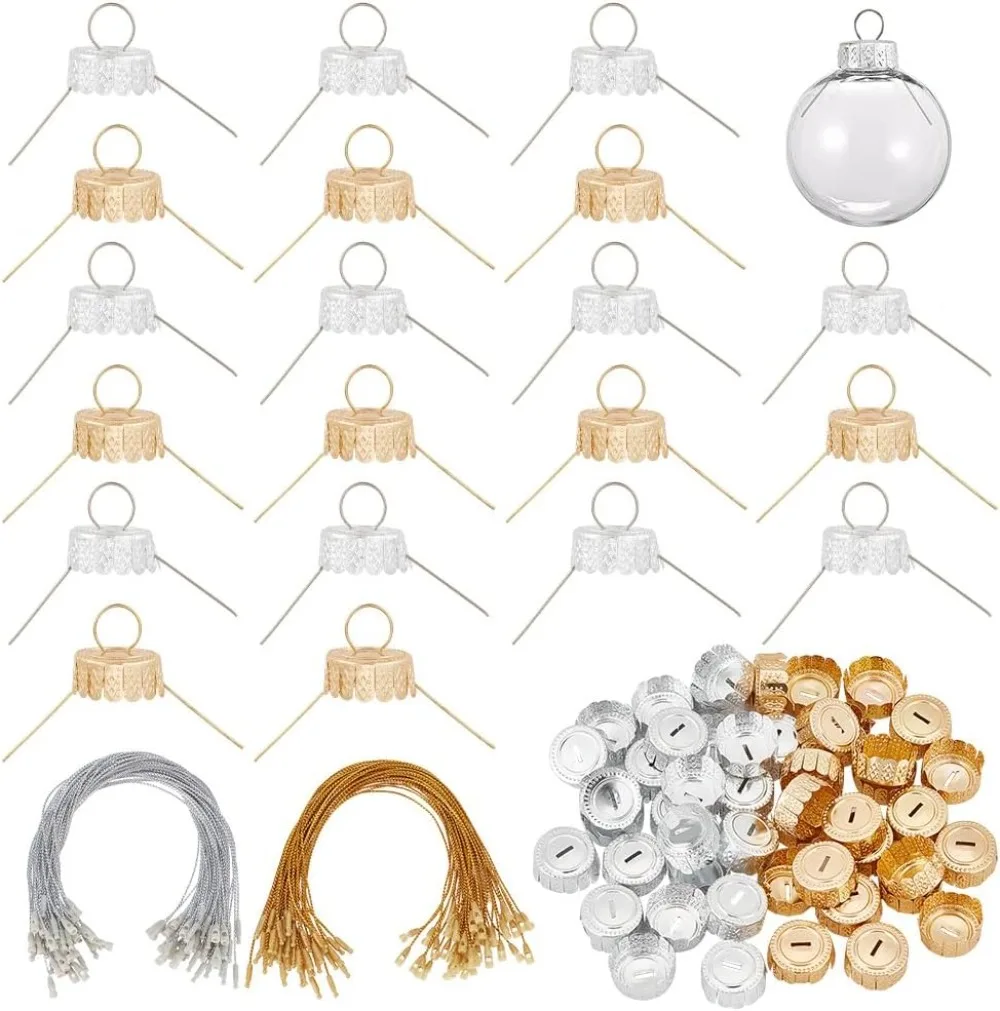 

100 комплектов круглых колпачков для рождественского орнамента, 2 цвета, алюминиевые Сменные колпачки для рождественского орнамента, съемные металлические вешалки