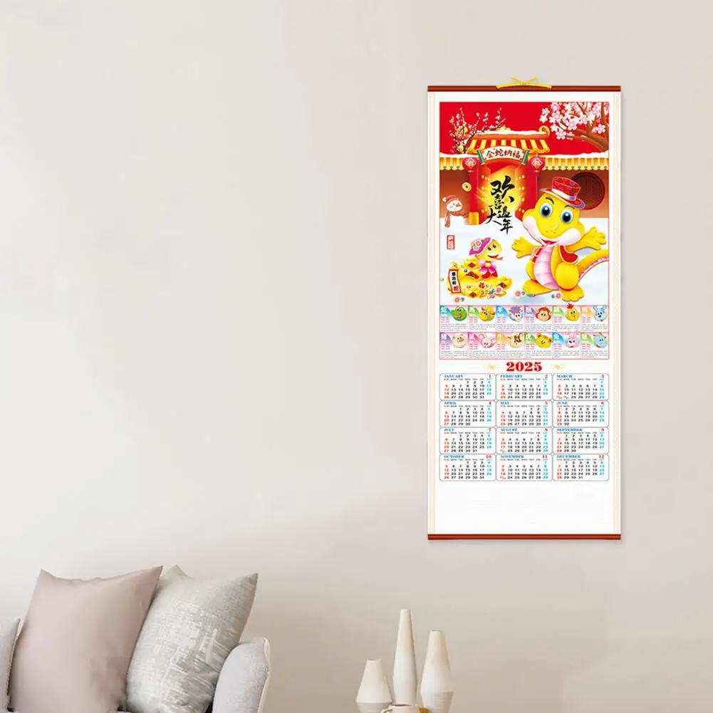 Hanging Shaft Wall Calendar 2025 Chinese Calendar 2025 Chinese New Year Wall Calendar Year of Snake Lunar Monthly for Home