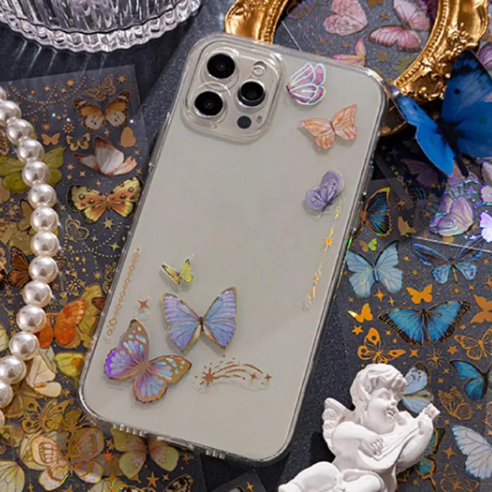 3 pezzi adesivi farfalle lucido Vintage rimovibile diario diario Scrapbook telefono frigorifero adesivi forniture per studenti