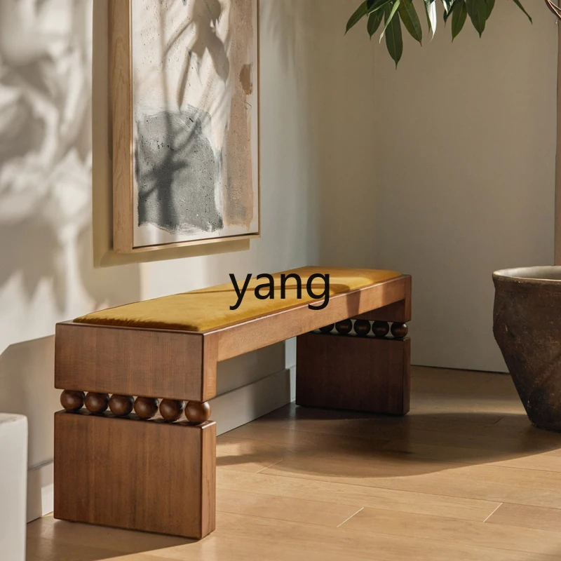 CXX Shoe Changing Stool Bed End Stool Walnut Color Solid Wood Dining Table Long Stool