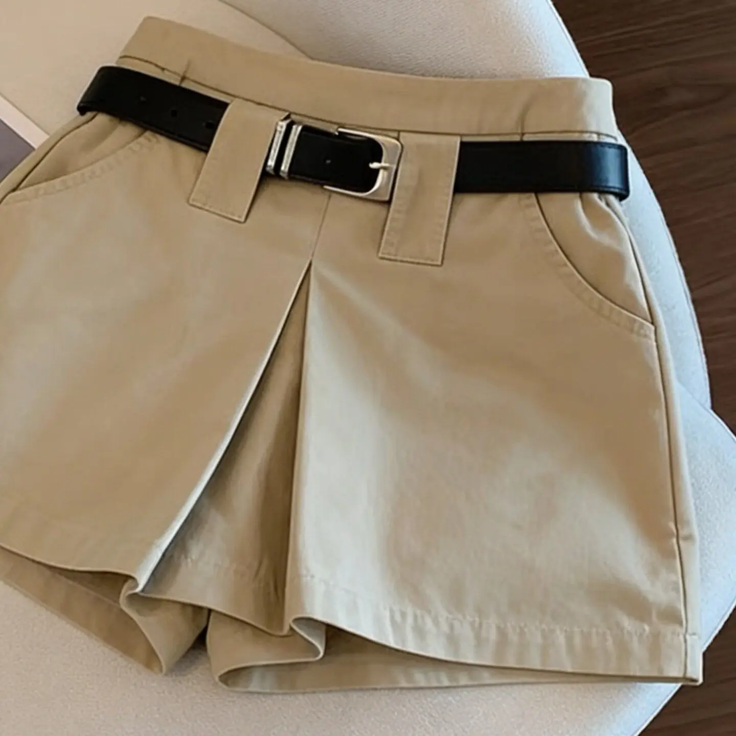 Retro Khaki High Waist A-shaped Skirt Women's Summer Design Sense Cargo Shorts Skirt