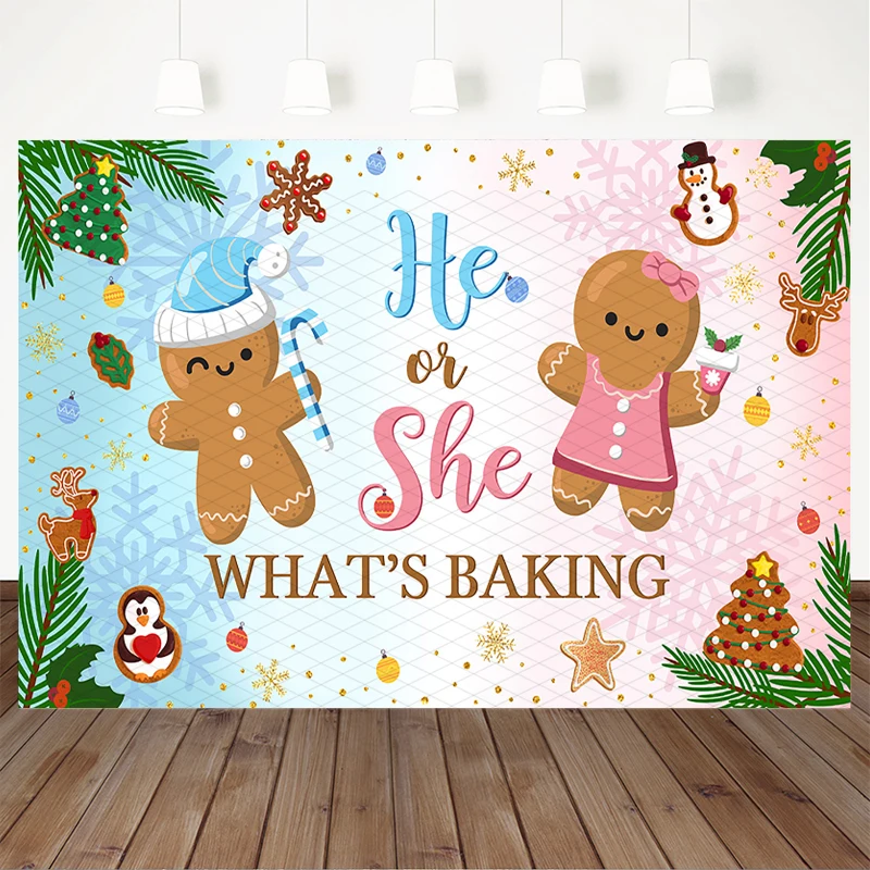 Mocsicka He Or ShMocsicka He Or She What's Baking Gender Reveal Backdrop Christmas Gingerbread Man Photography Background Winter
