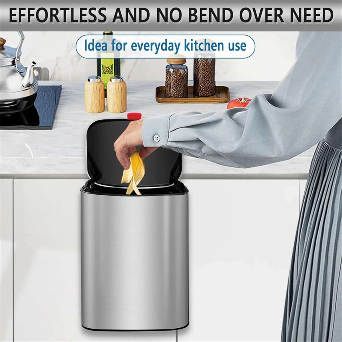 سلة مهملات صغيرة معلقة للمطبخ من الفولاذ المقاوم للصدأ مع غطاء، سلة مهملات للمطبخ 2 في 1 لسطح الطاولة وتحت الحوض، 8