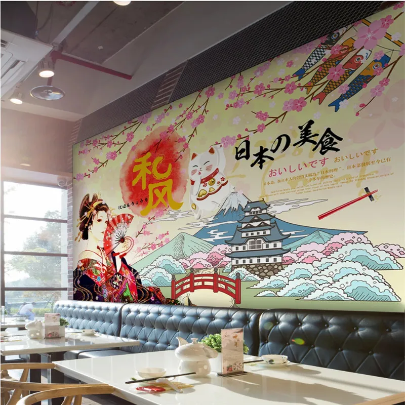 Japanese Characteristics Tourist Attraction Mural Wallpaper 3D Gourmet Cuisine Sushi Restaurant Industrial Decor Wall Paper 3D