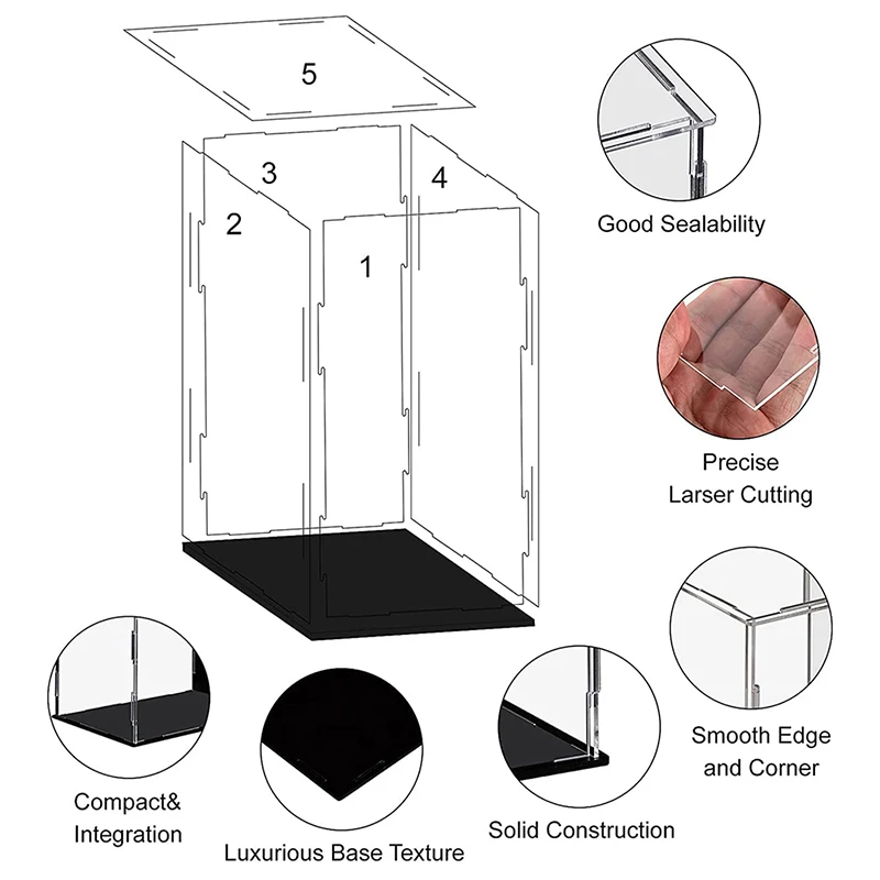 Clear Acrylic Display Case Dustproof Protection Showcase Storage Box with Black Base for Action Figures Toys Collectibles