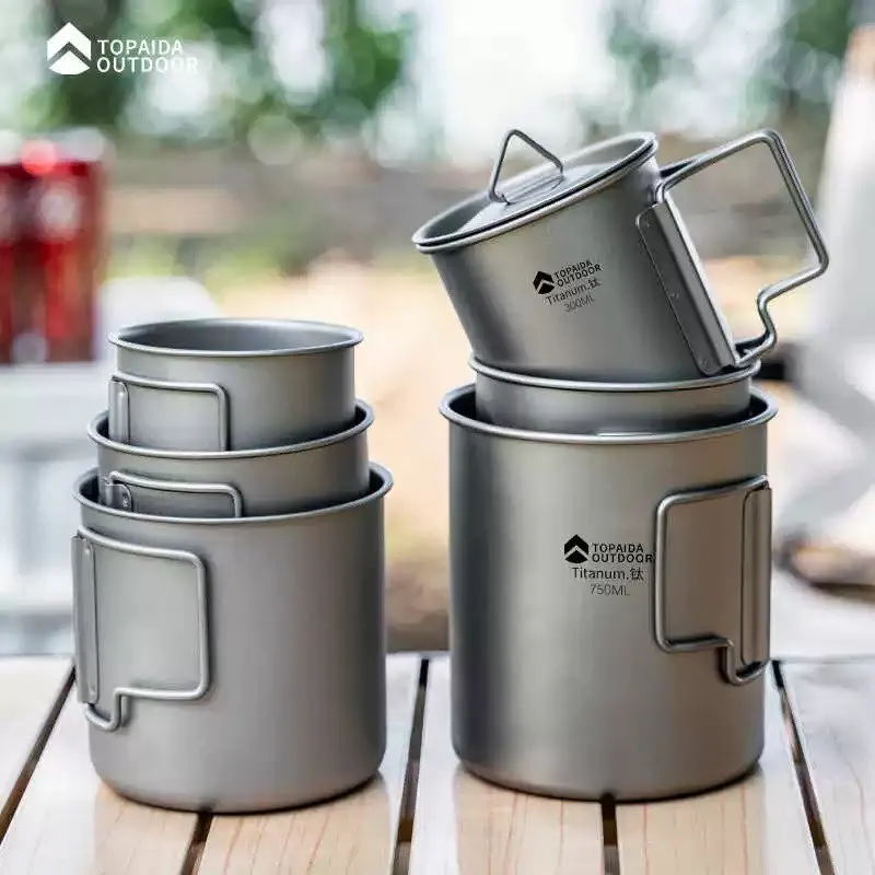 

Outdoor Titanium Lightweight Portable Tea Coffee Cup Folding Handle Camping Water Mug for Hiking Travelling ,Home Use AA0047