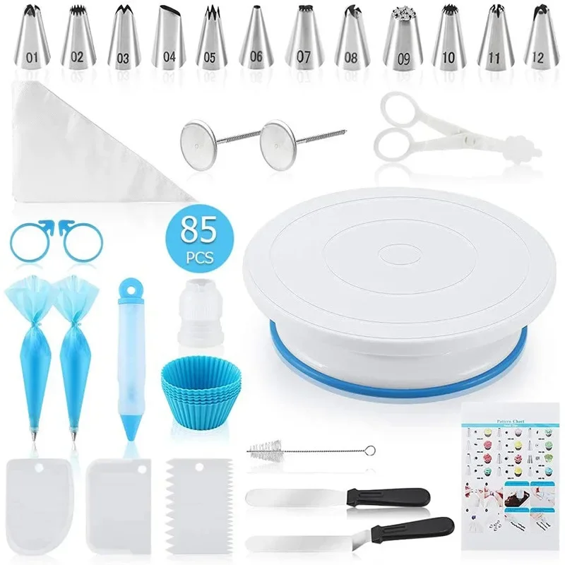 Piping Bags and Tips Set, Baking Cake Decorating Kit with Stainless Steel Tips, Reusable Silicone Pastry Bags, Couplers