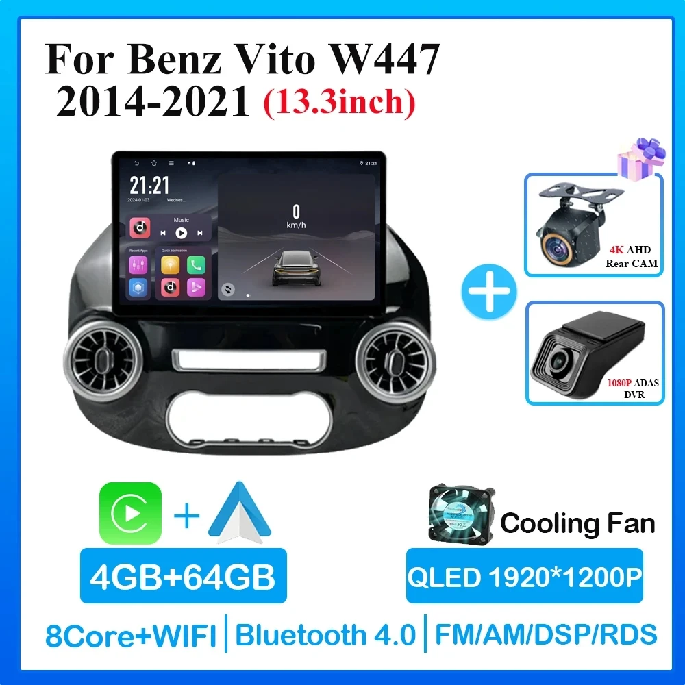 Auto Android für Mercedes Vito W447 2013-2015 13 Zoll Radio Stereo Multimedia-Player 5g WLAN GPS Navigation 2014*2022 1920 CPU BT