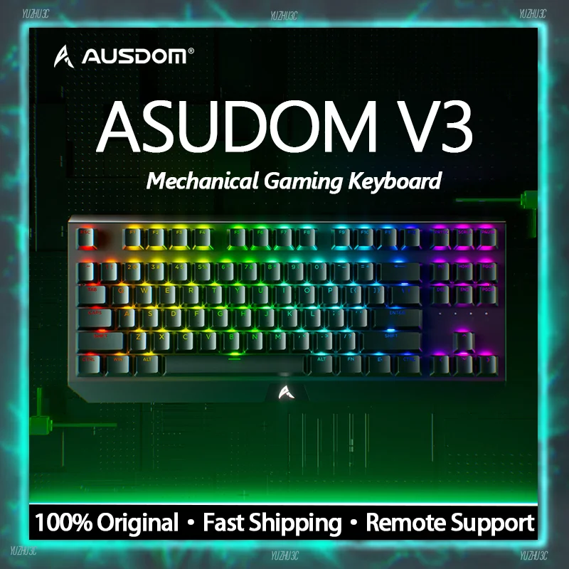 

AUSDOM V3 Gaming Mechanical Keyboard 1K Polling Rate Low Latency Wired Hot Swappable Support Web Driver Tactile Clicky Switch