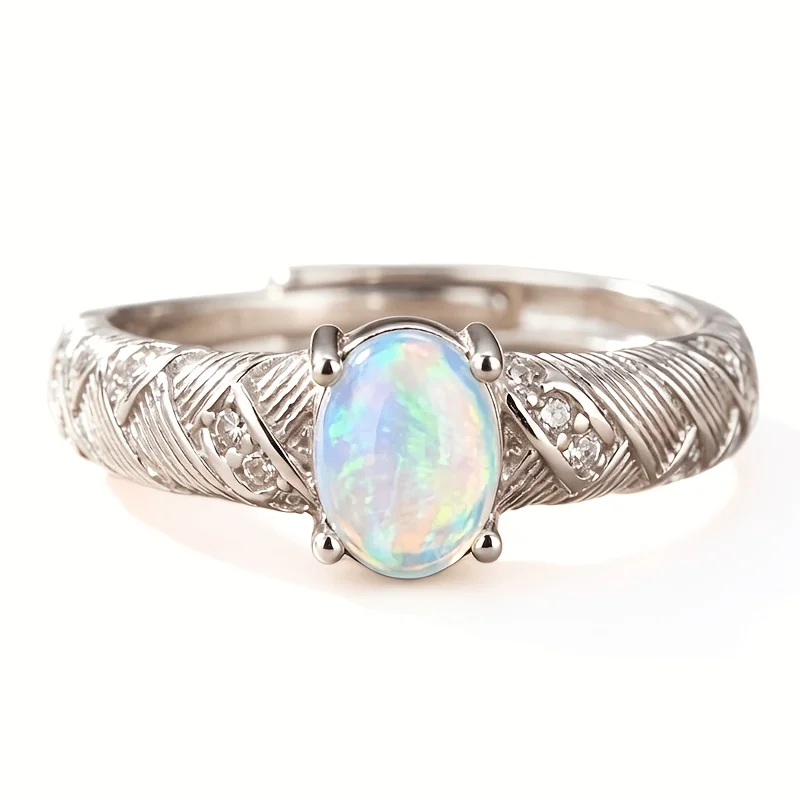 1pce 46mm Natural Opal, S925 Sterling Silver Ring | Play-of-Color | Boho | Thanksgiving, Halloween, and Black Friday gifts 068