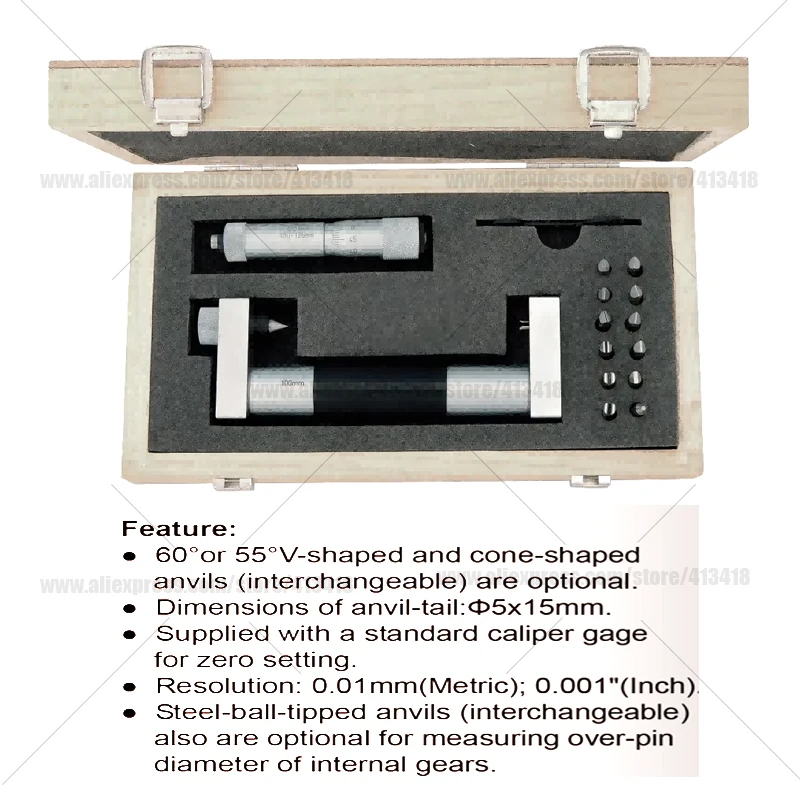 Micrômetros internos XIBEI com ancônes intercambiáveis 75-100mm 100-125mm usados para medição de rosca britânica