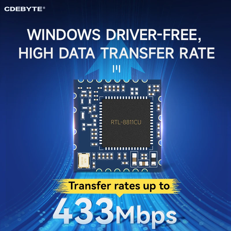 RTL8811CU 2.4GHz 5.8GHz WiFi Module 22dBm Stamp Hole CDEBYTE E103-RTL8811CU SDIO SMD Module Low Cost 22dBm 200m USB Interface