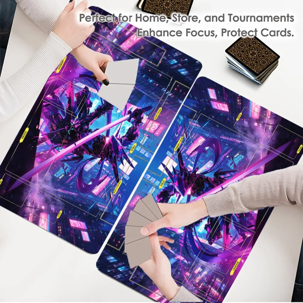 Playmat Cyberpunk TCG 24 x 14 inches (600 x 350 x 2mm) Cyber Samurai TCG Playmat, Neon City Dusk desk accessories