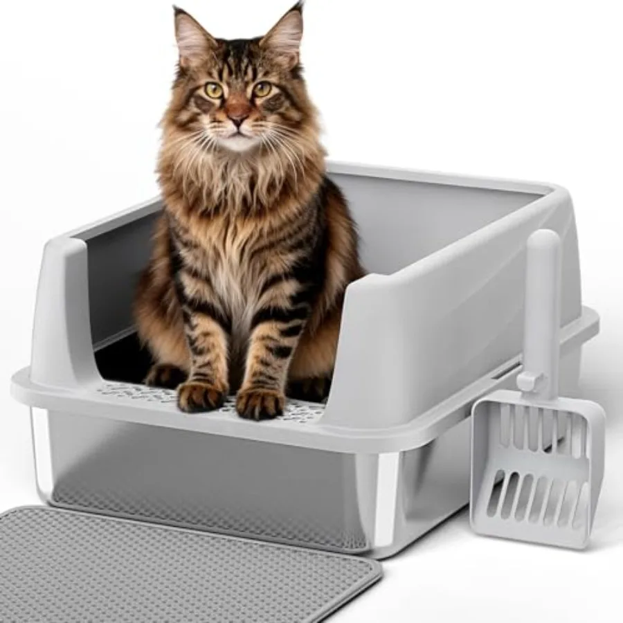 

taine tee Cat itter Box with id, Extra arge itter Box for Big Cat with High ided, Non-ticky, Anti-Urine eakage, Eay Ceaning, In