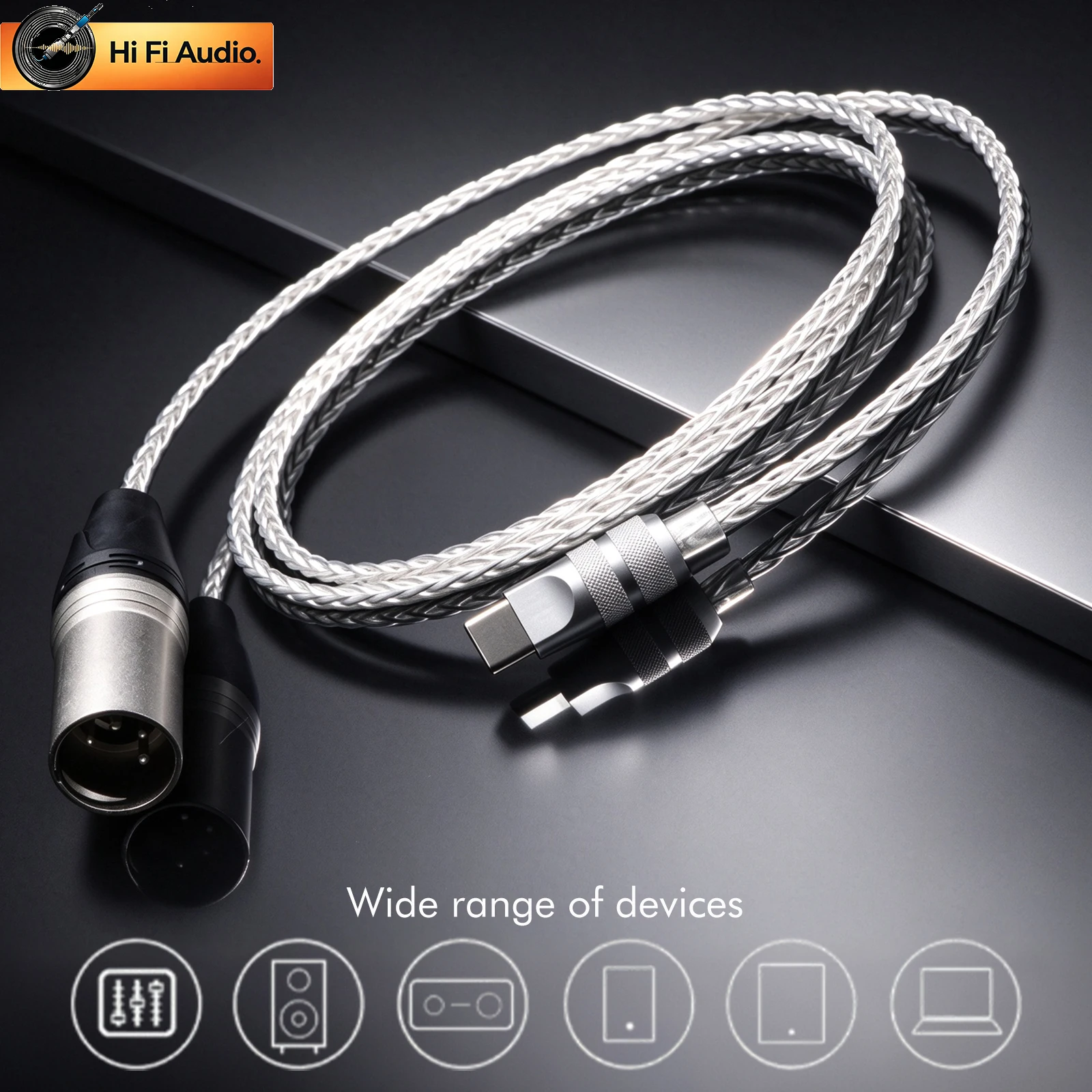 Type-C to 4Pin XLR Male Balanced Audio Cable OCC Silver Plated HiFi Braided Aux Wire for Smartphone Digital Player to Amplifier