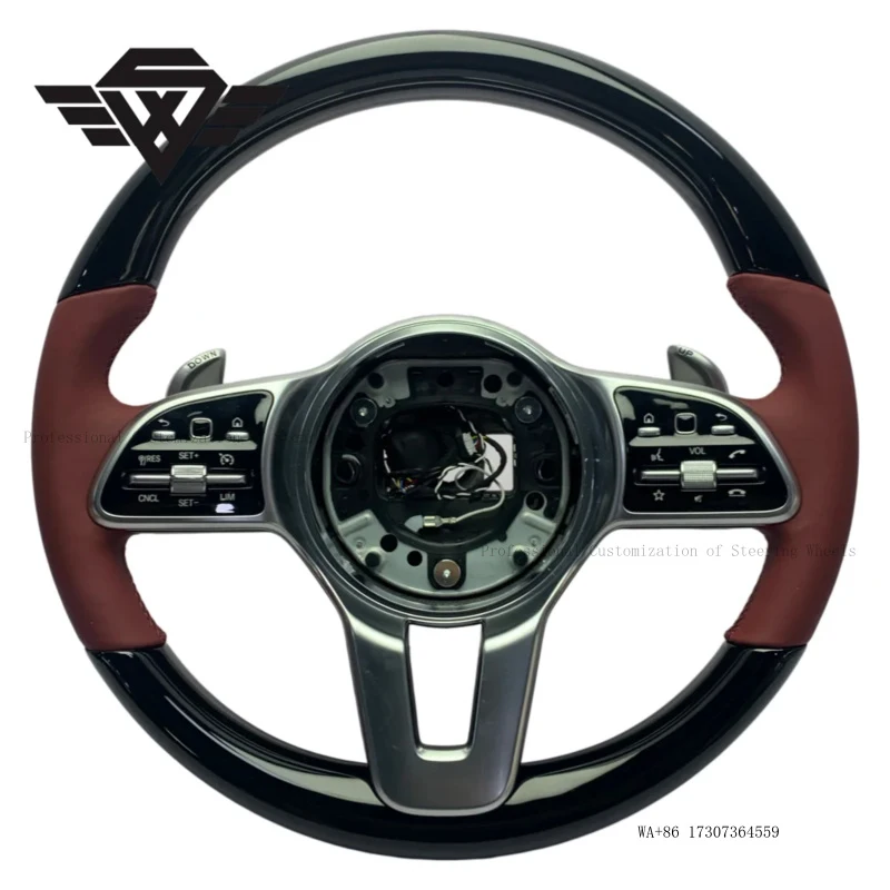 Premium Custom Piano Black Peach Wood Car Steering Wheel  for Mercedes Benz 809Y W223 E63 W205  C E Class High Quality