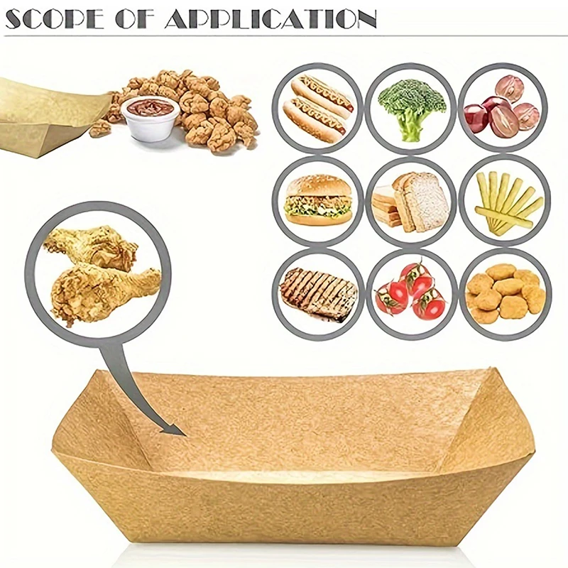 50 Uds. Cuencos desechables para aperitivos de cocina, platos de pastelería, papel Kraft, postre, pastel, bandeja de comida, cuencos de cartón a prueba de aceite, vajilla de fiesta