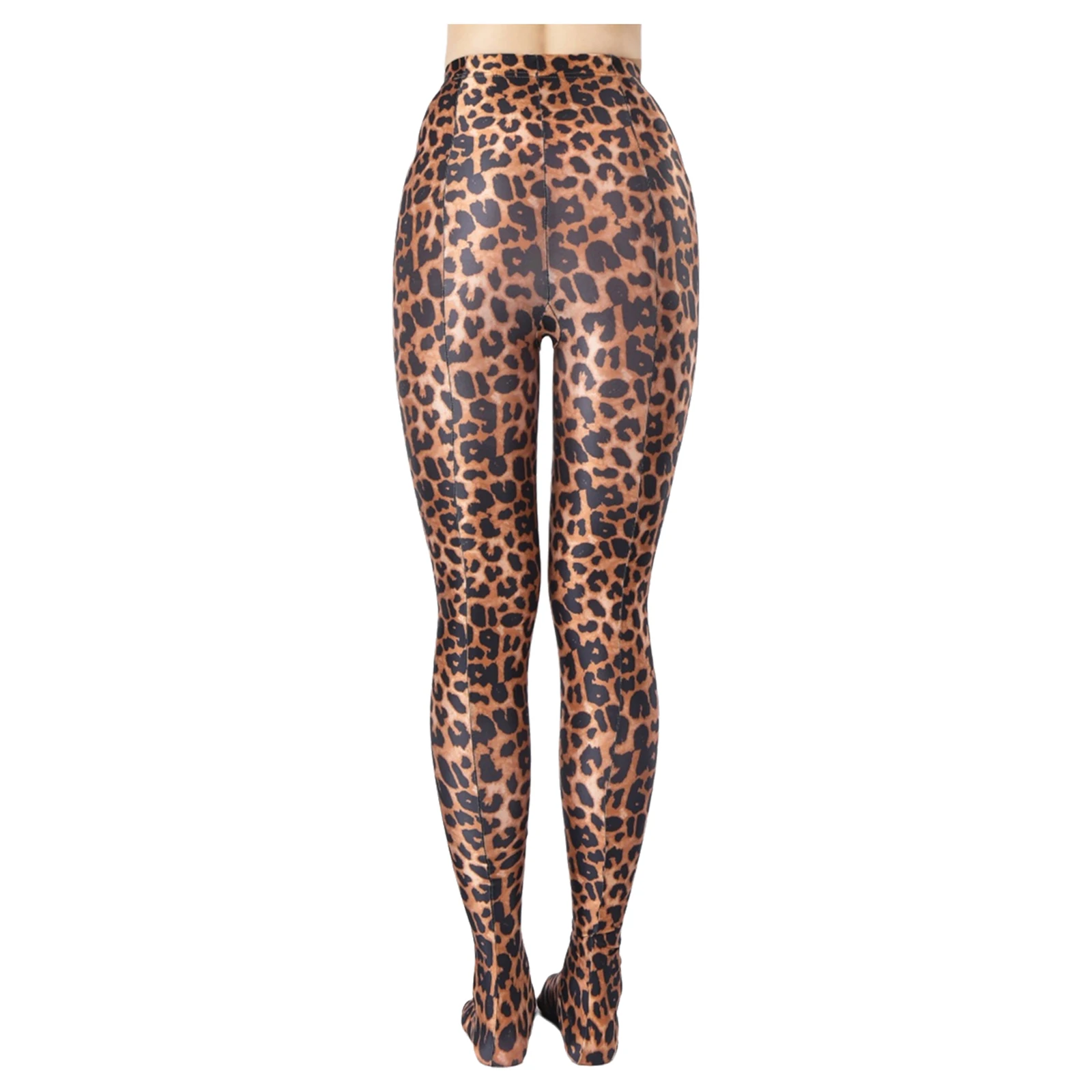 Unisex Womens Mens Leopard Printed Glossy Pantyhose Tummy Control Back Seams Footed Leggings Tights for Halloween Cosplay Party