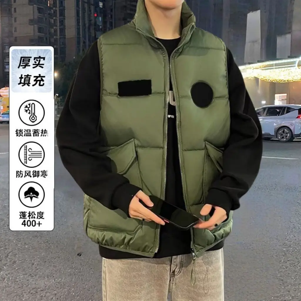 صدرية رجالية غير رسمية بدون أكمام موضة الجانبين جيب كبير ملابس خارجية سترات دافئة زمم سترة معاطف الخريف الشتاء سترة
