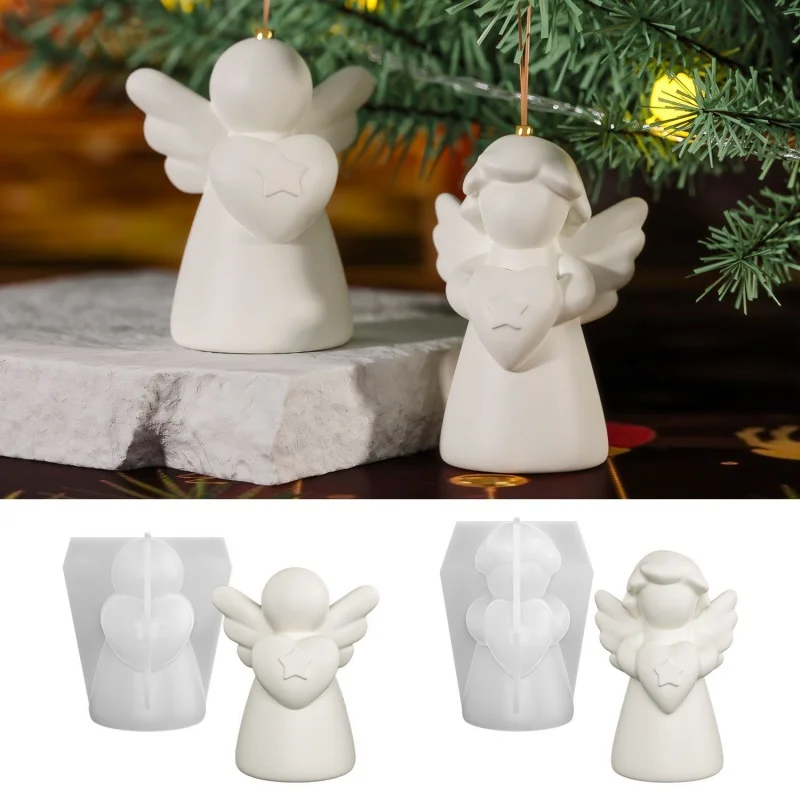 3D Heart Wings Angel Silicone Scented Candle Mold DIY Girl Sculpture Gypsum Decor Handmade Human Resin Mold for Birthday Gifts