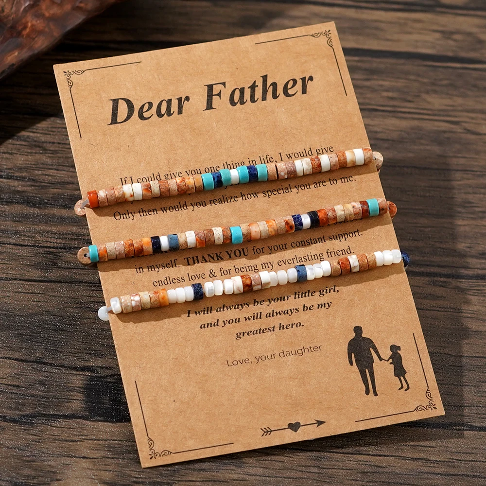 3pc/set Go2boho Men's Father's Festival Gift Fashion Handmade Bead Bracelet 2024 New Multi White Empire Jade Cut Elastic Jewelry