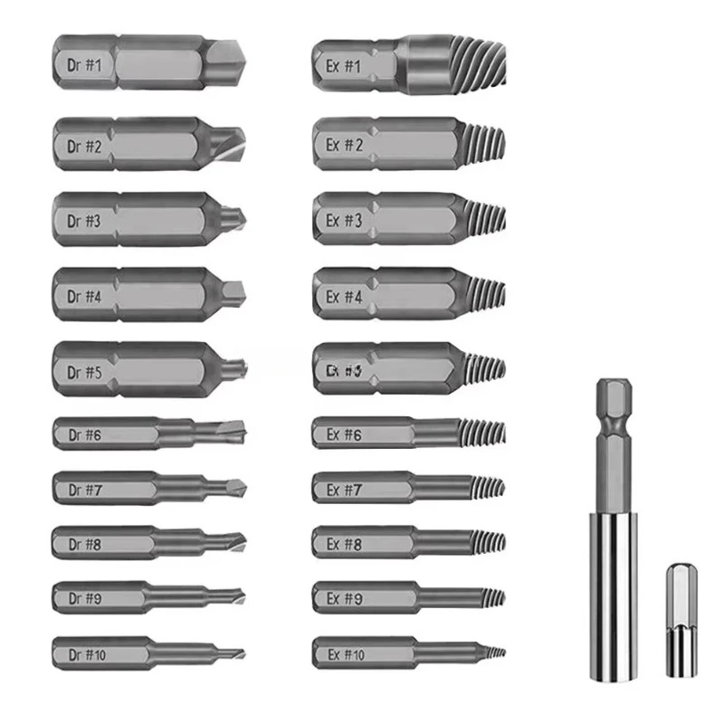 22pcs HSS4241 Bolt Stripped Extractor Extractor Set Broken Screw Stud Remove Tool