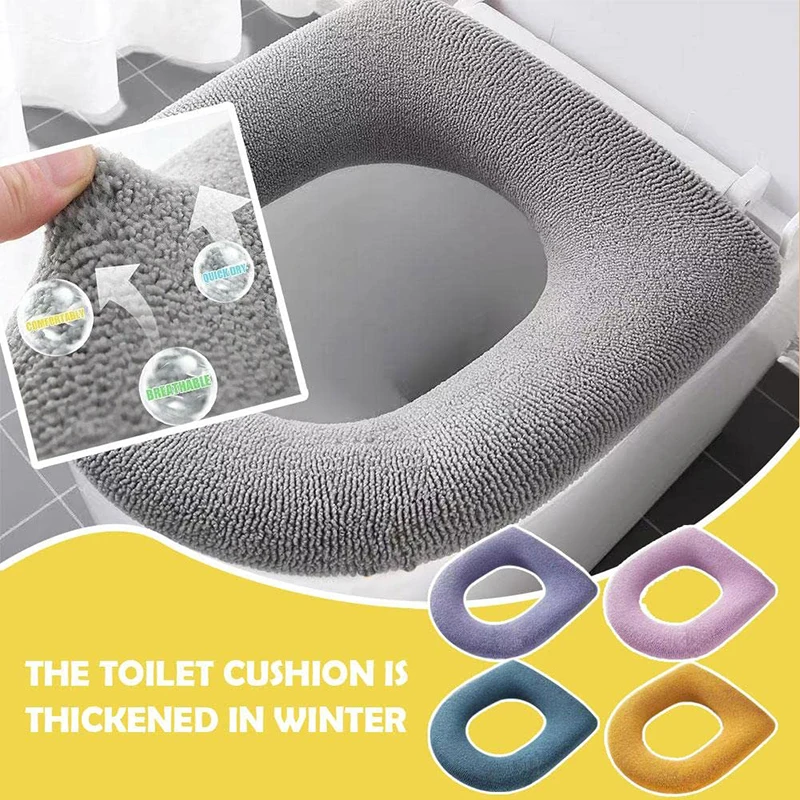 Winter Warm Toilet Seat Cover Toilet Mat 1pc Washable Bathroom Accessories Knit Solid Color Soft O-Shape Cushion Cover