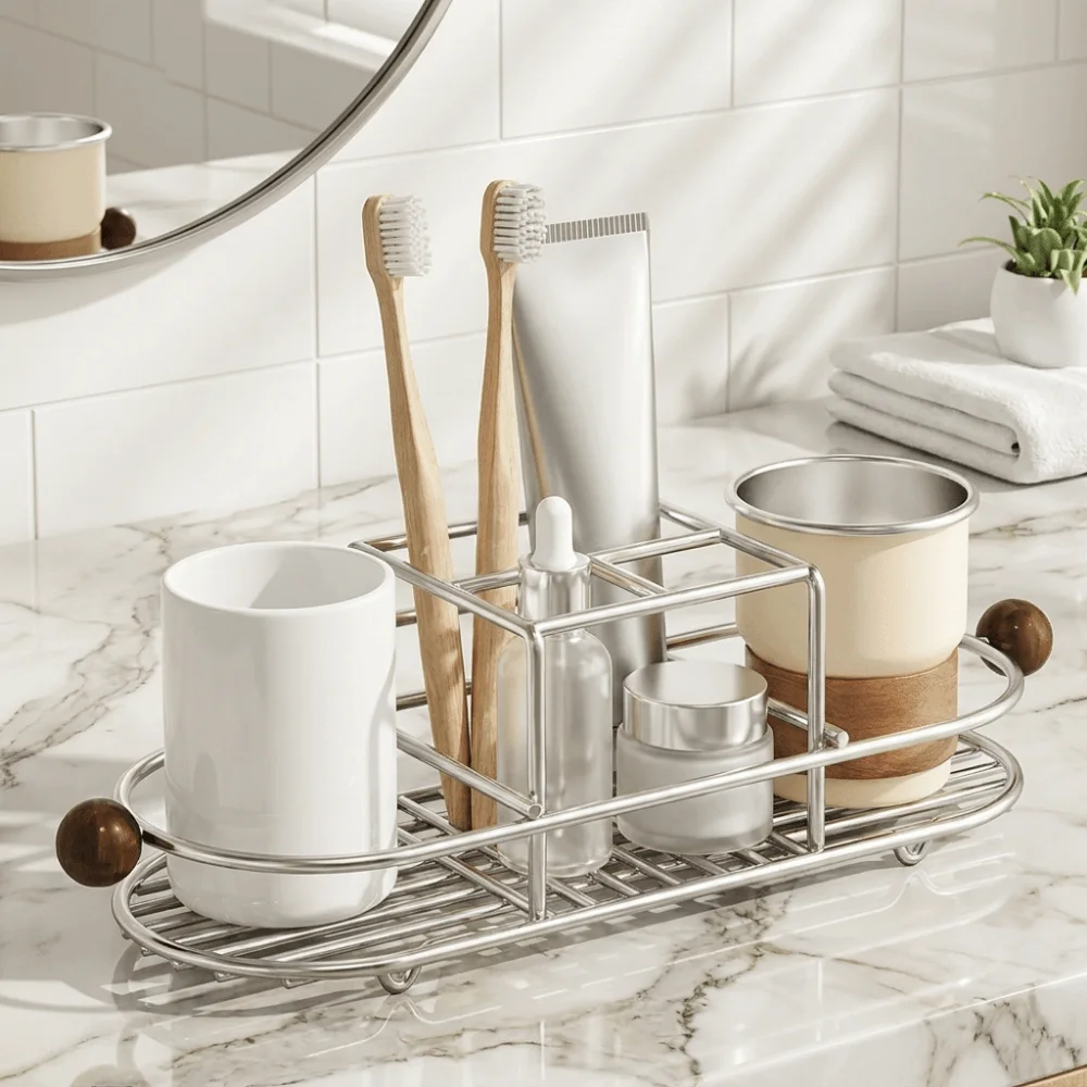 Stainless Steel Toothbrush Holder Quick Dry Rustproof Toothpaste Rack Waterproof Space Saving Cutlery Storage Rack Kitchen
