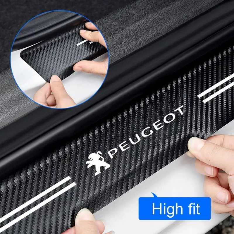 Carbon Fiber Car Door Sill Anti Kick Sticker Scuff Scratch Threshold Strip for Peugeot Logo 108 406 407 408 206 207 208 306 307