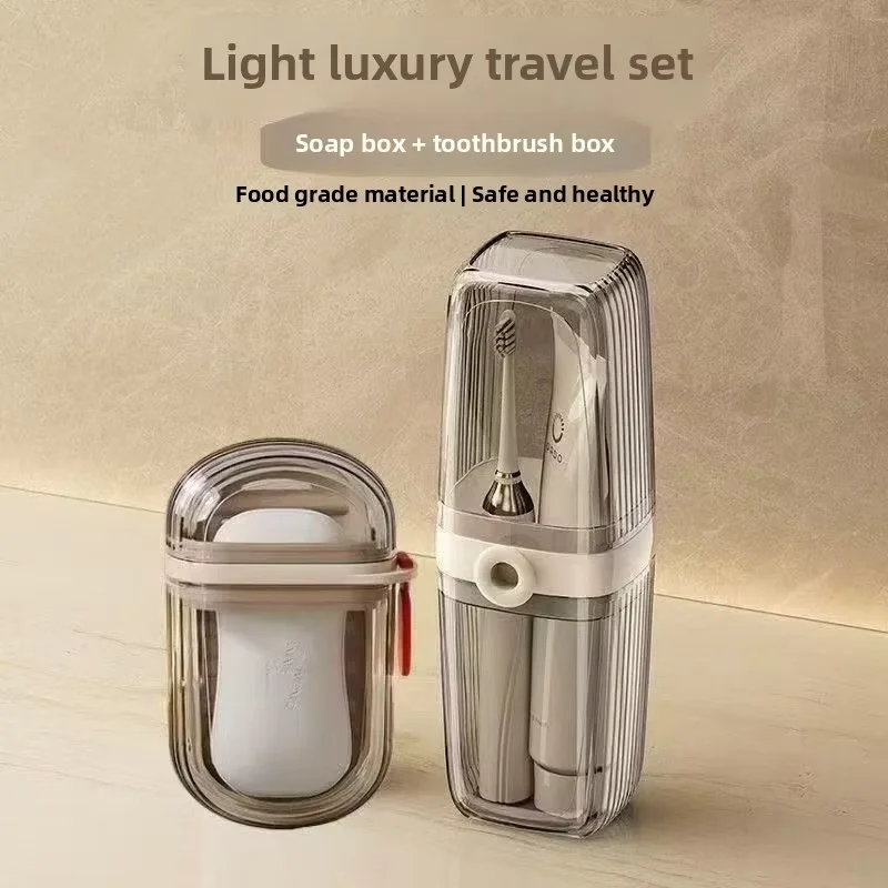 Portable Travel Toiletry Storage Set, Toothbrush Holder & Soap Box, Compact Dustproof Wash Cup for Business Trip Camping Bathroo