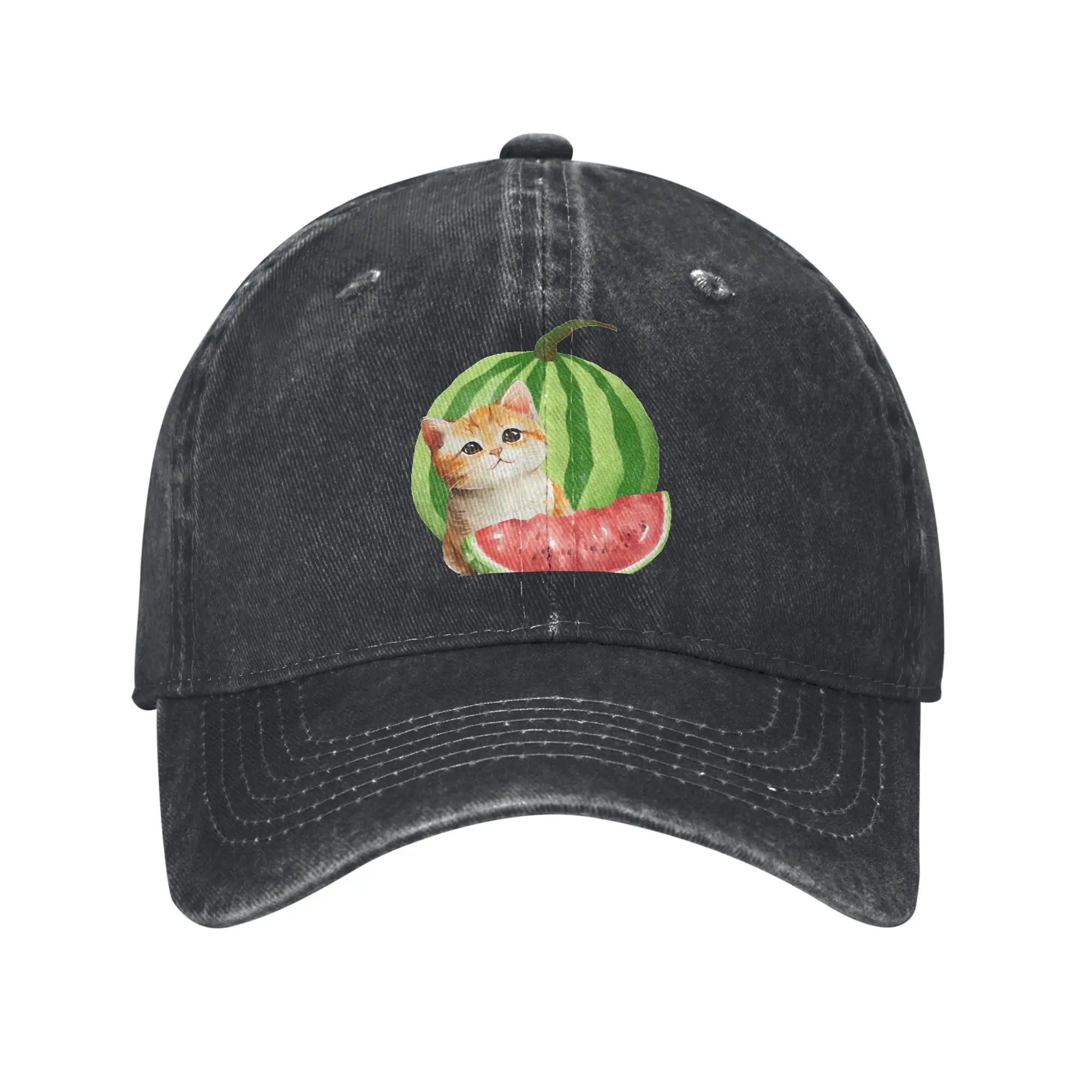 

Watermelon Cat Silly Cat Baseball Cap Sun Outdoor Sport Adjustable Washed Trucker Hat Female Male Fitted Design Baseball Caps